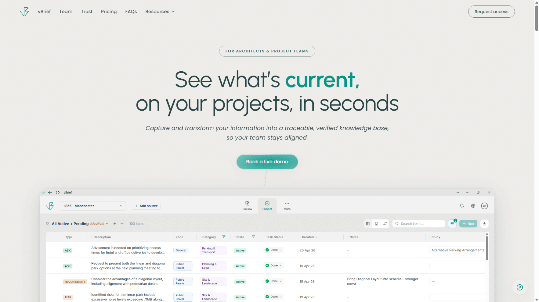 vBrief landing page -- capture and transform project information into a traceable, verified knowledge base