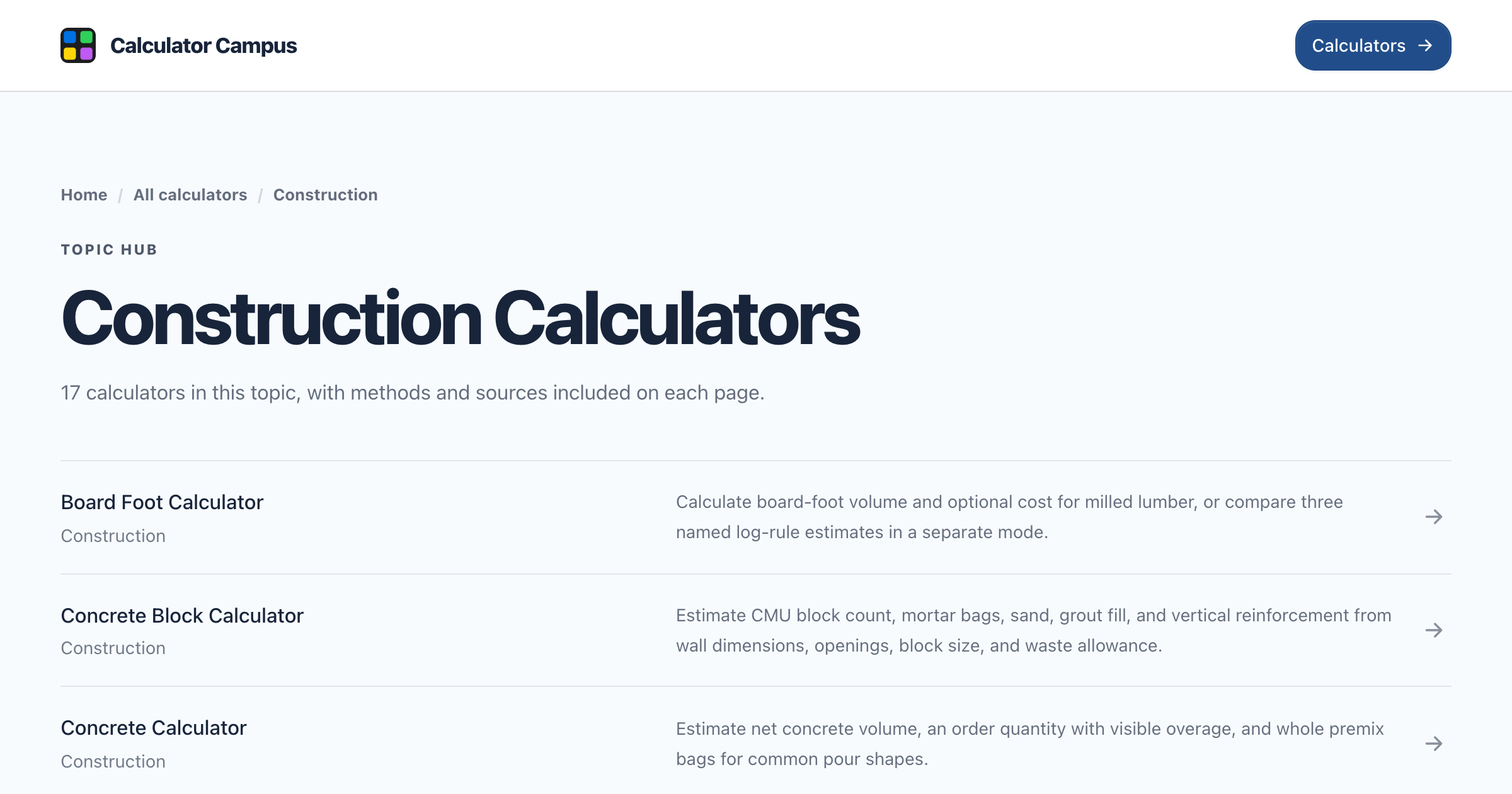 Calculator Campus interface screenshot