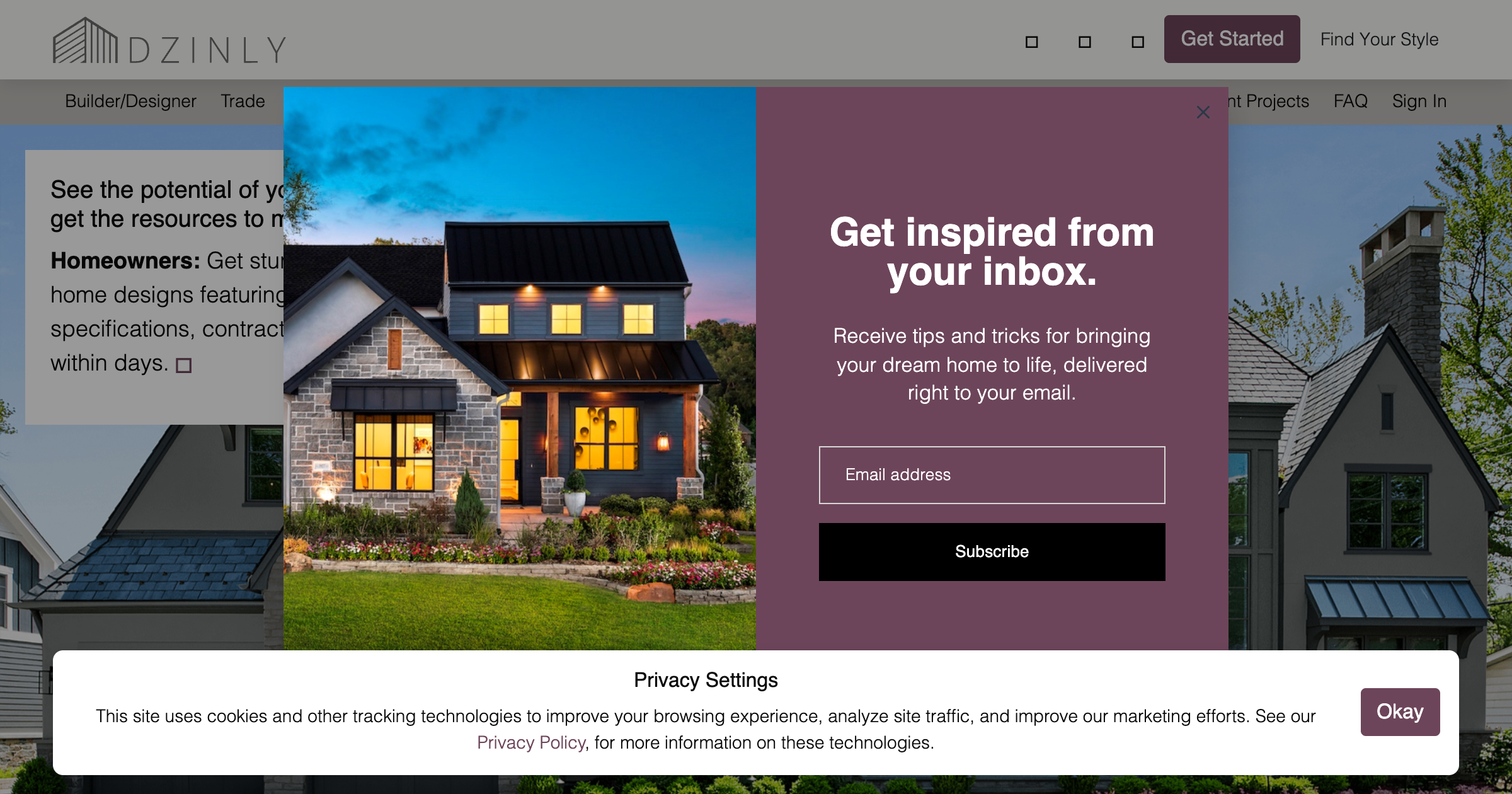 DZINLY interface screenshot