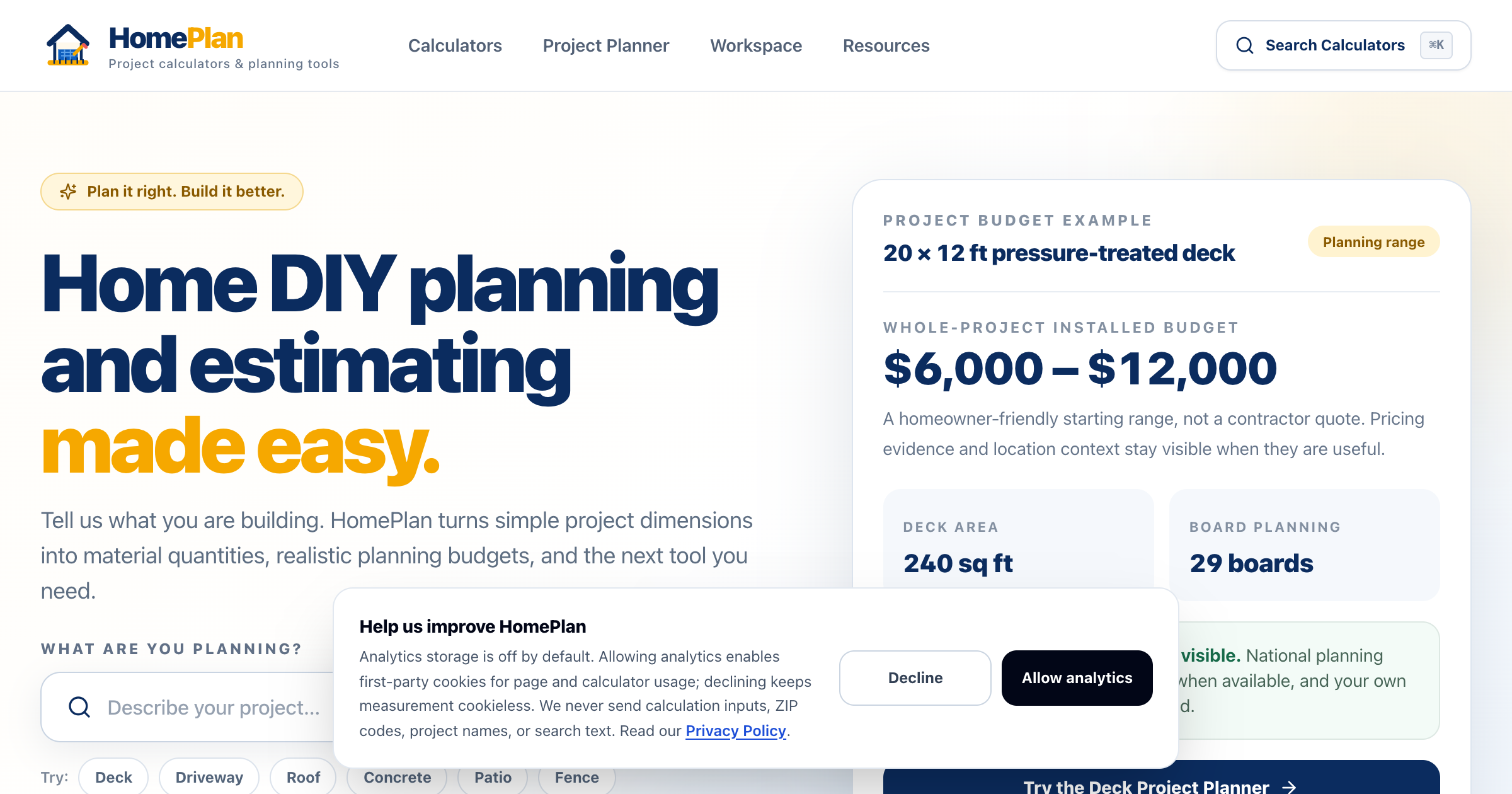 HomePlan interface screenshot