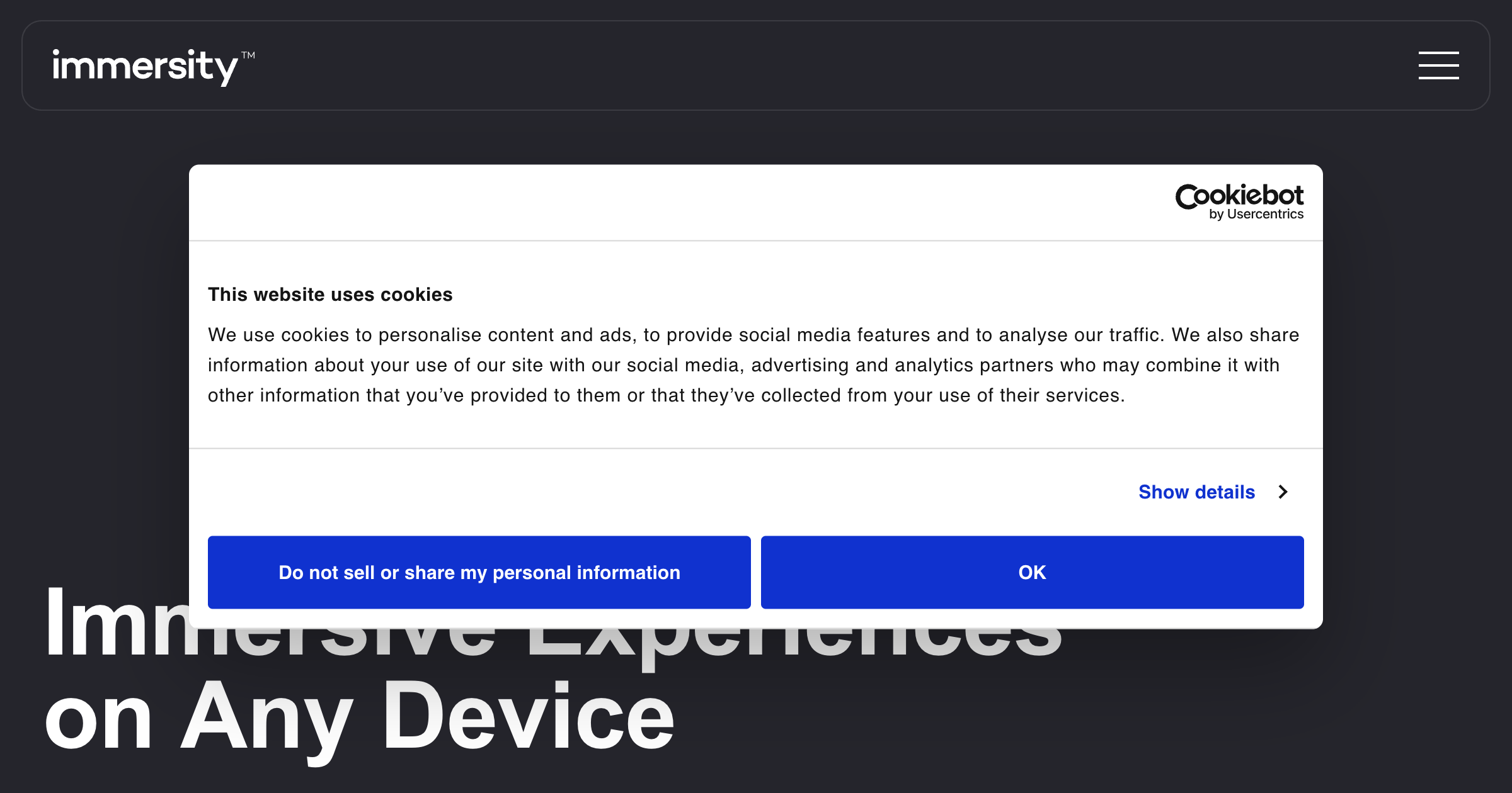 Immersity AI interface screenshot