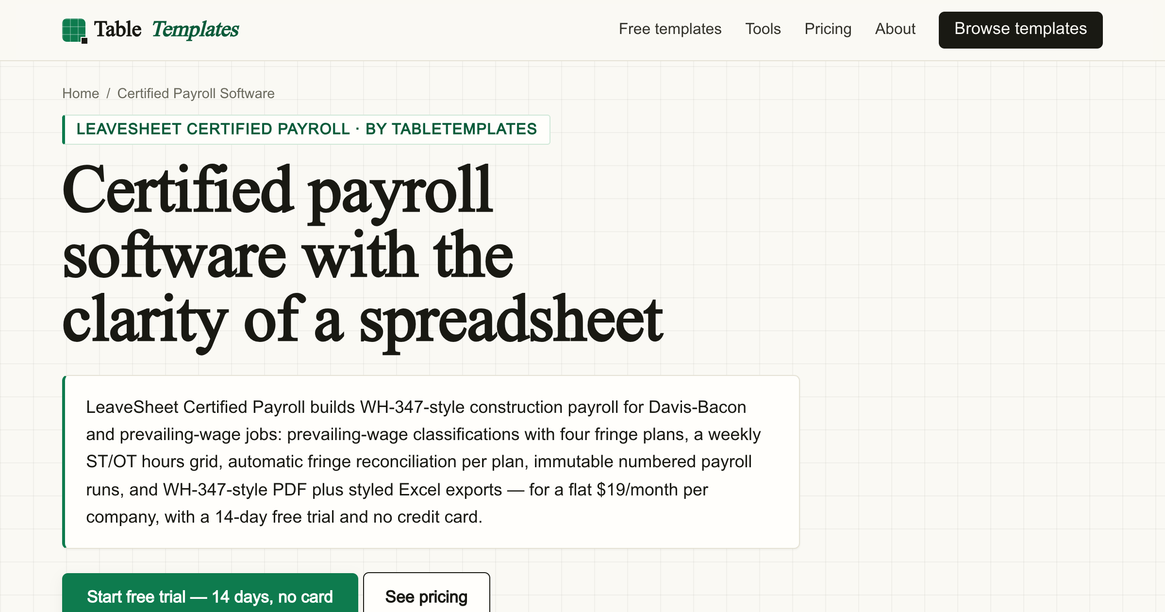 LeaveSheet Certified Payroll interface screenshot