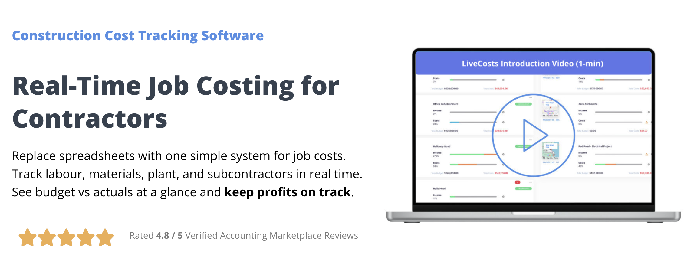 Livecosts interface screenshot