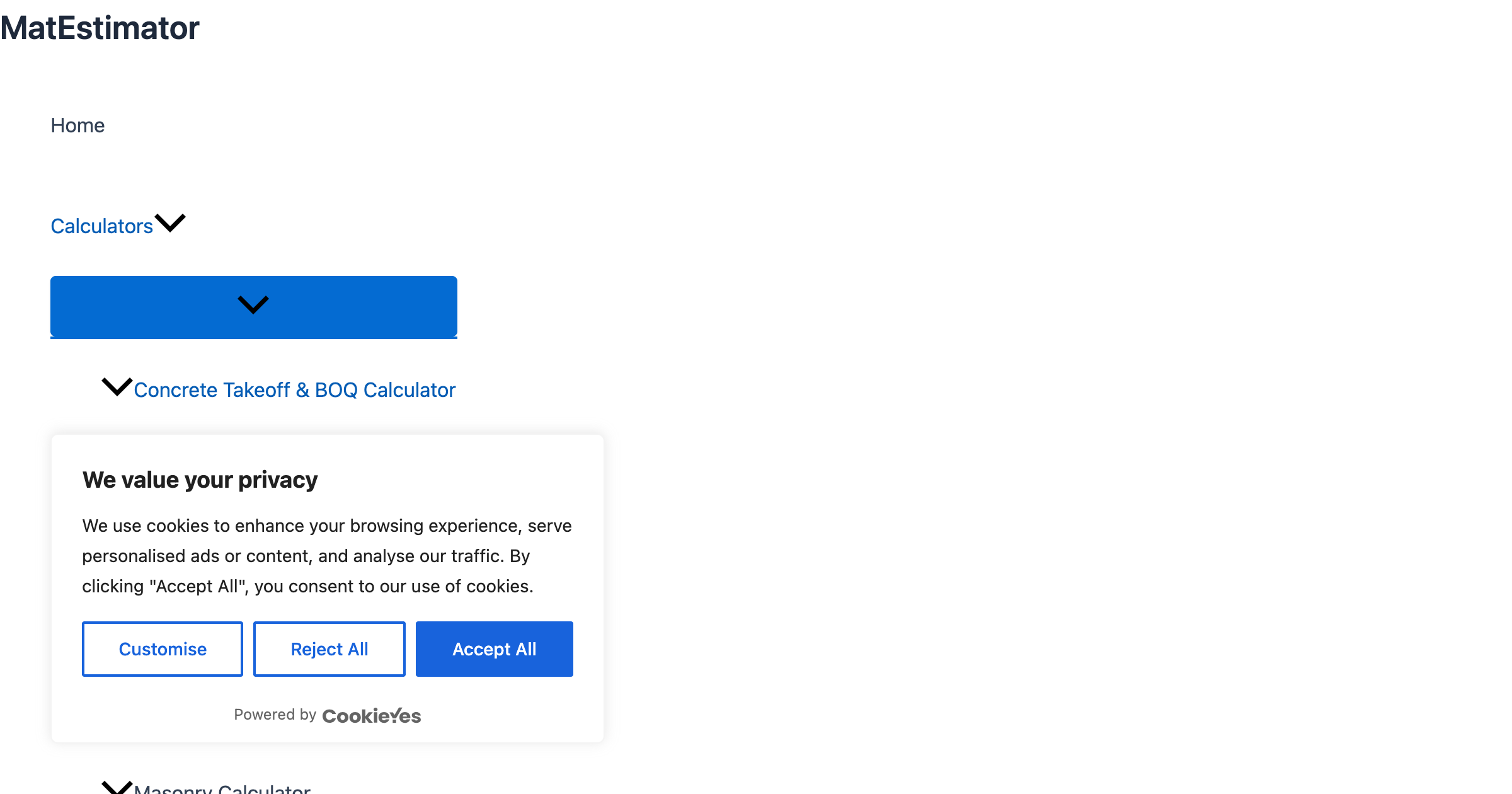 MatEstimator interface screenshot