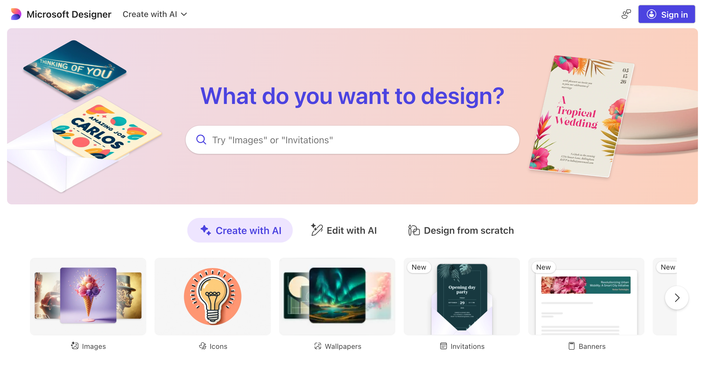 Microsoft Designer interface screenshot