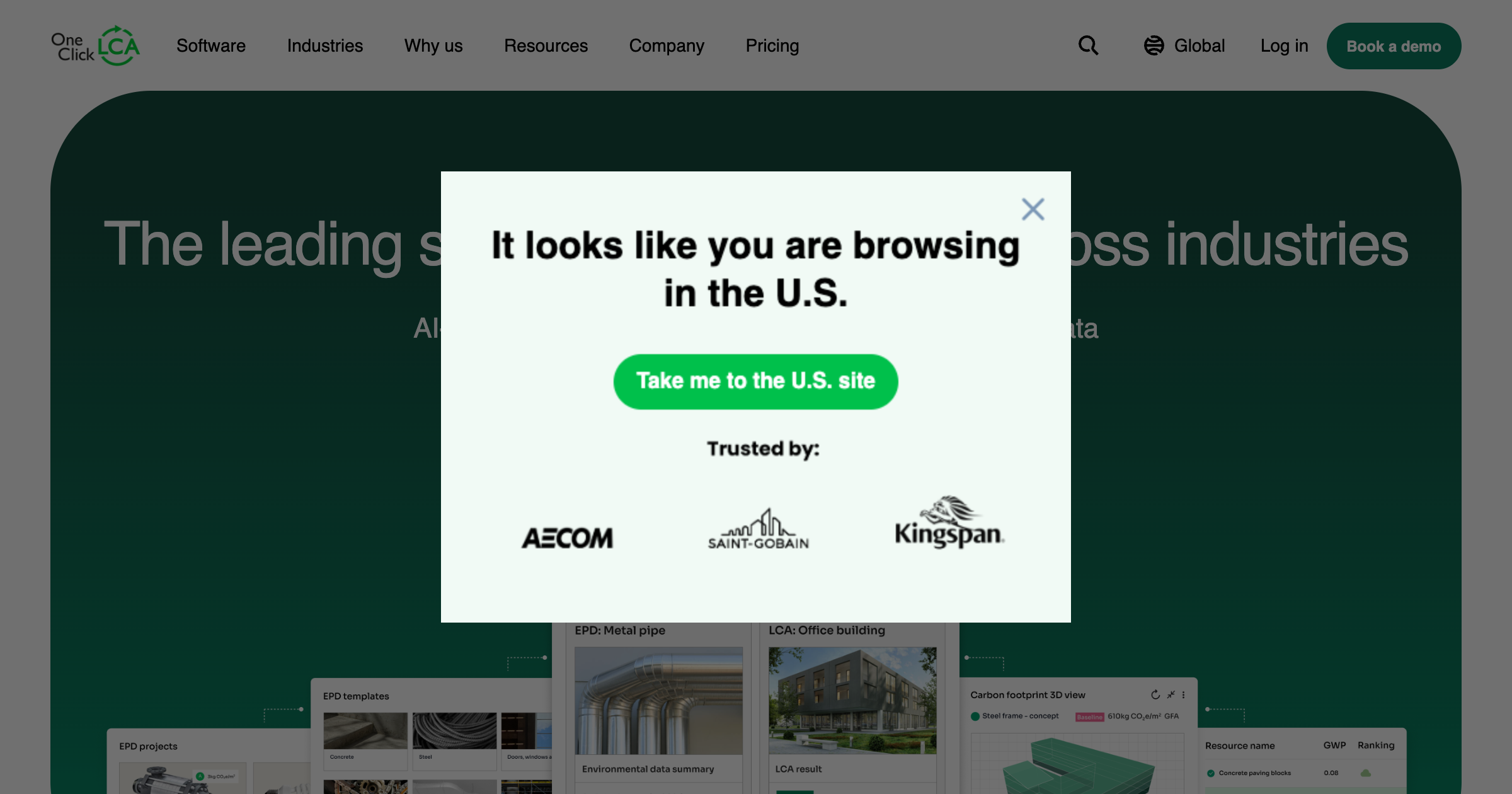 One Click LCA interface screenshot