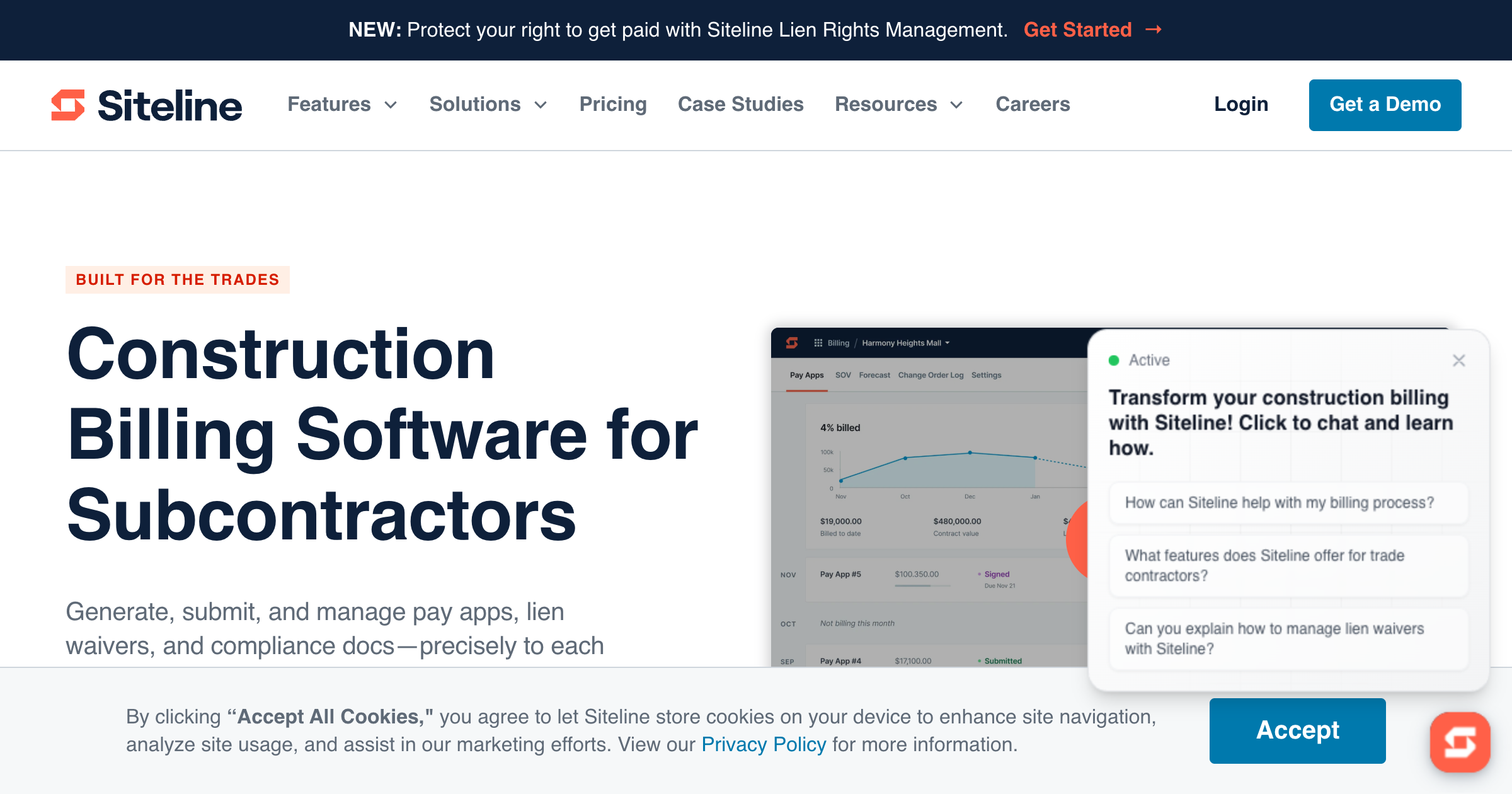 Siteline interface screenshot