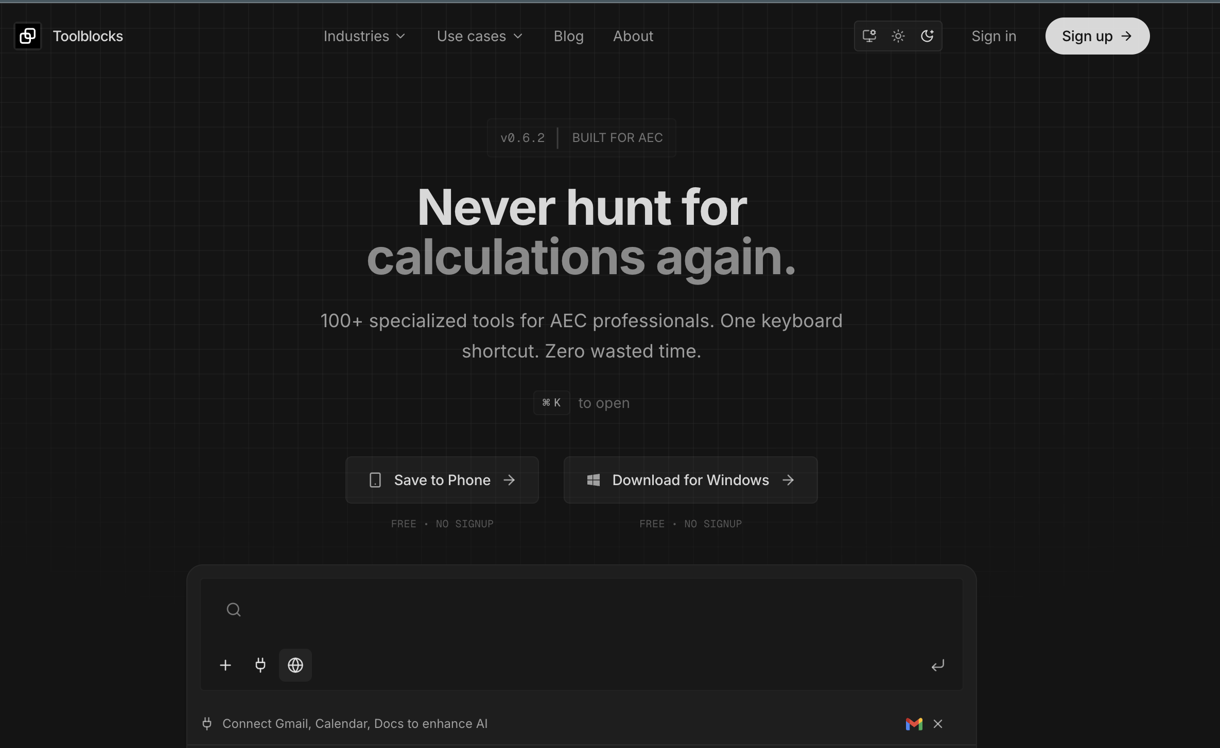 Toolblocks interface screenshot