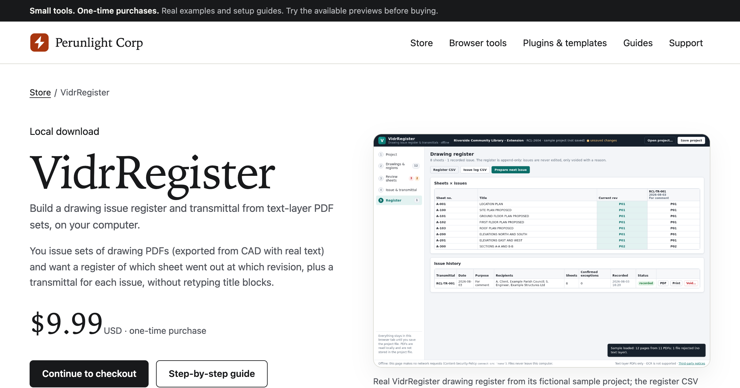 VidrRegister interface screenshot