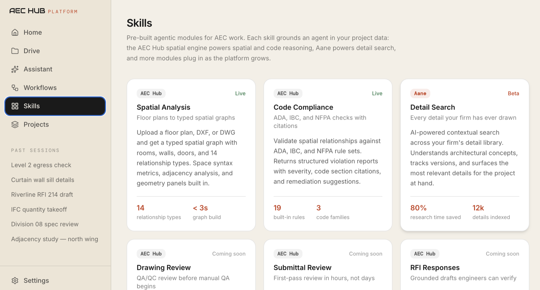 Skills gallery with live and upcoming agentic modules